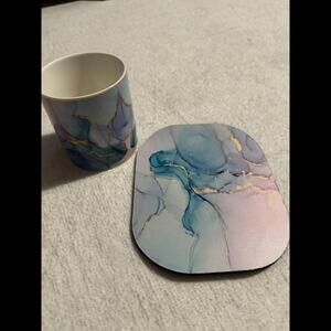 Matching gold blue pink Pen / pencil holder and mouse pad